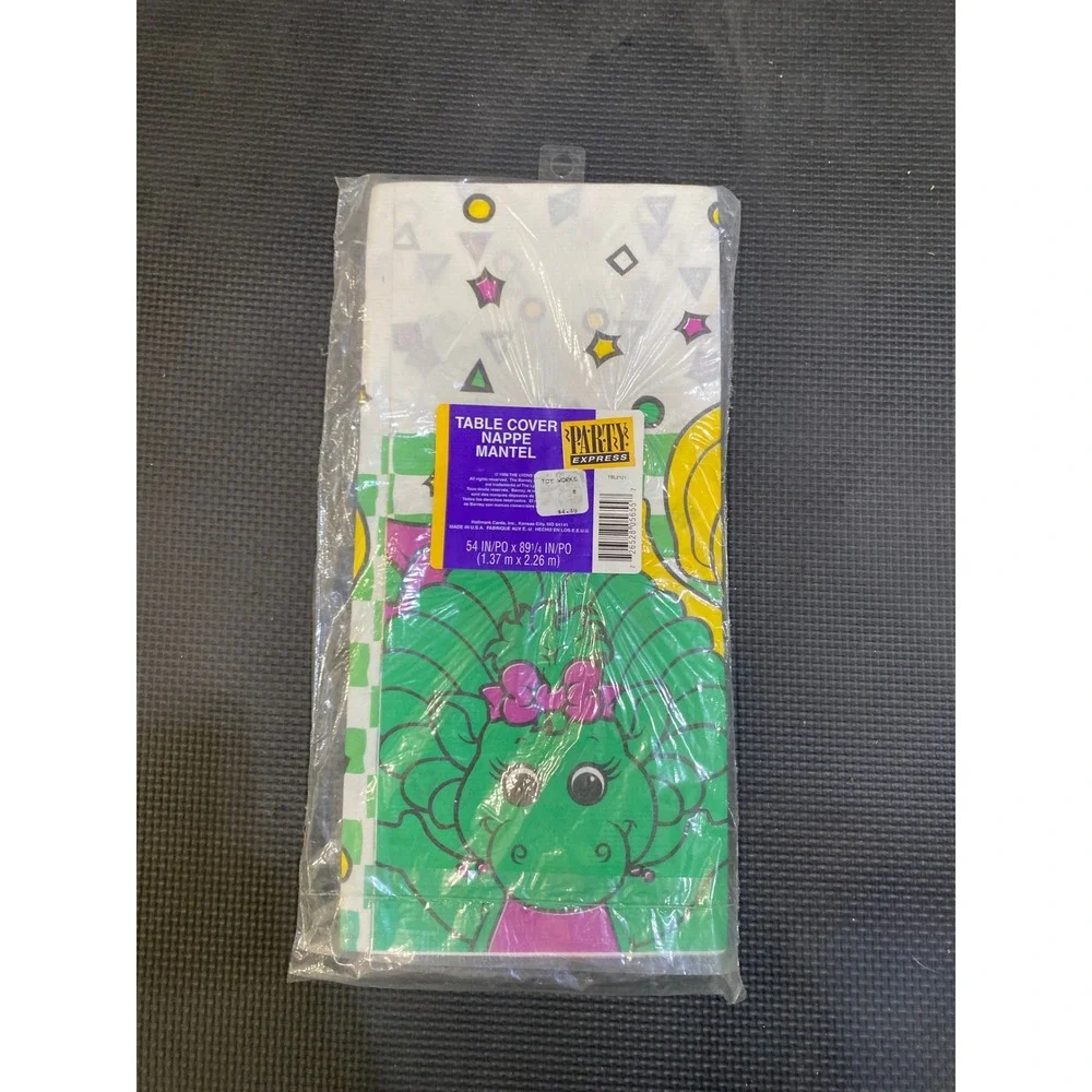 Vintage 1996 Hallmark Party Barney Baby Bop Plastic Table Cover 54x89 NEW